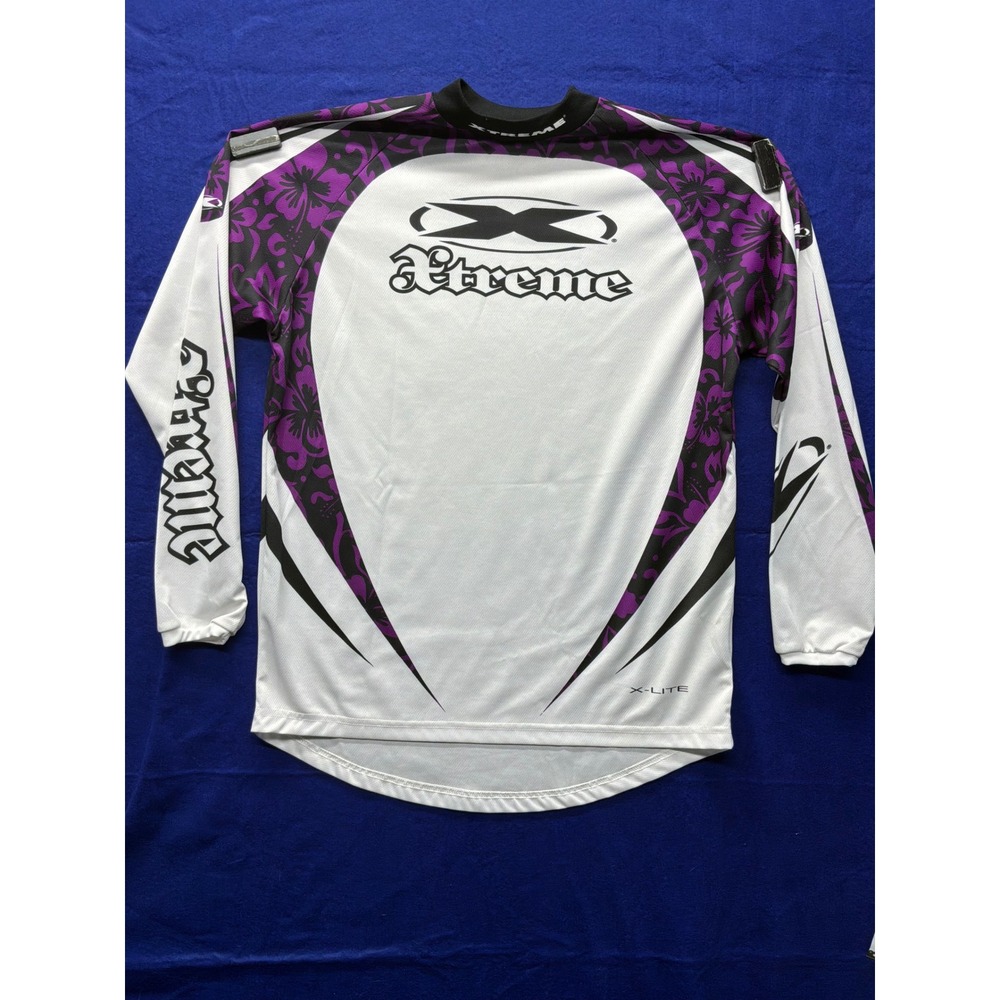 Xtreme Motocross Jersey‎ Mens L White Purple Hibiscus X-Lite Long Sleeve Racing